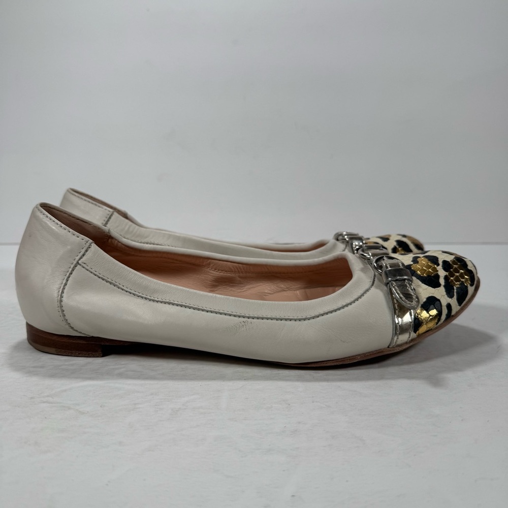 AGL Attilio Giusti Leombruni Cream Metallic Leopard Print Captoe Flats Size 9 - Picture 4 of 12